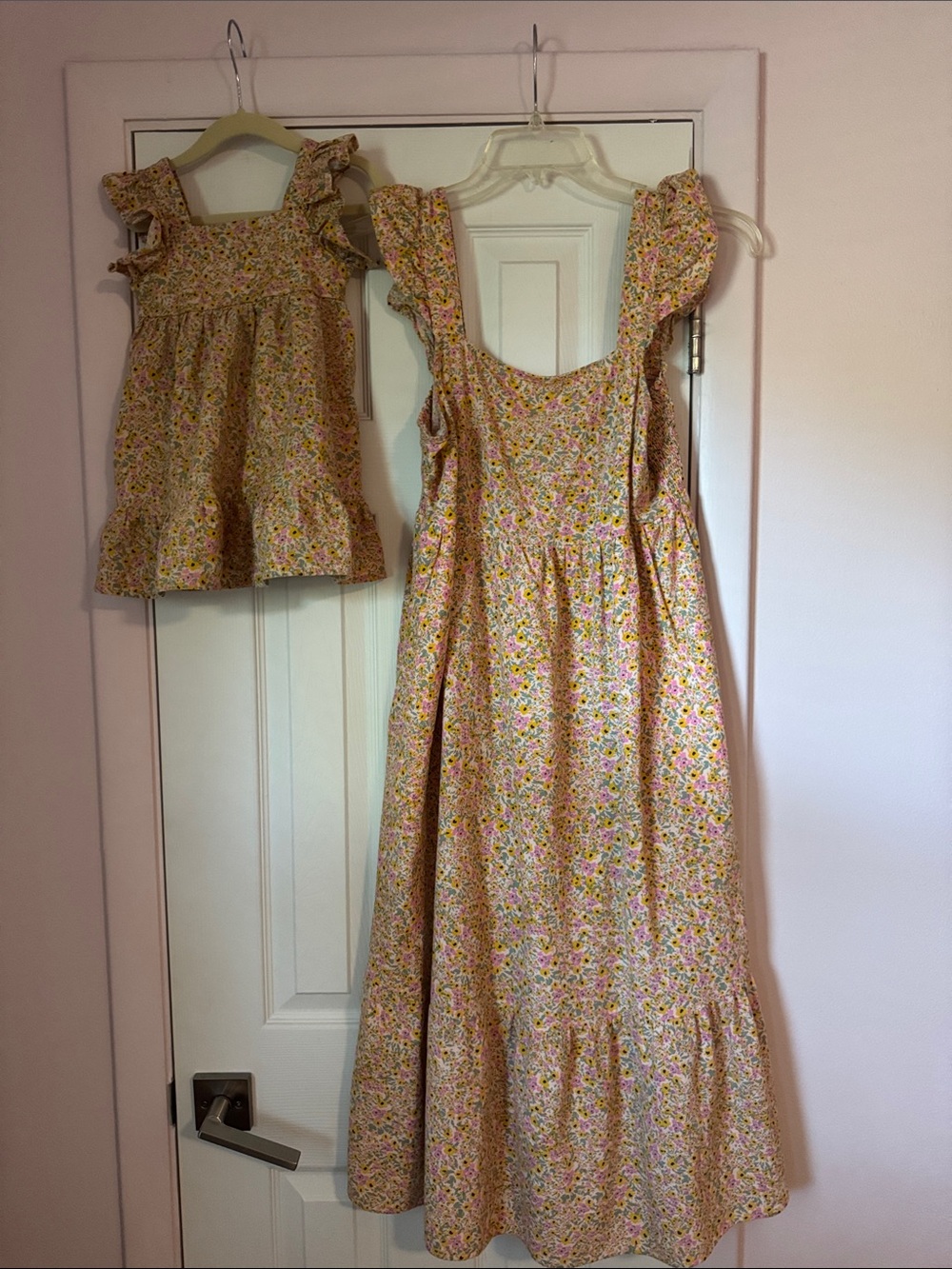 Matching Dresses 2T and Womens Medium Yellow Floral Ruffle Dress